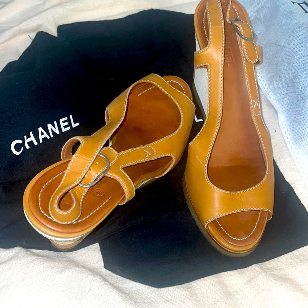 Chanel wedges. Leather. Gently used with dust bags.